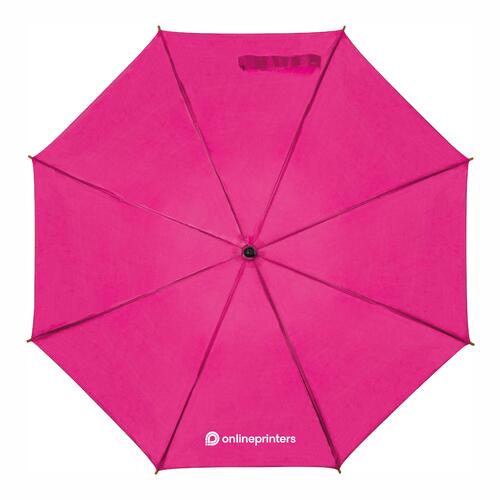 Paraguas autom�tico rosa con mango de madera y funda protectora a juego.