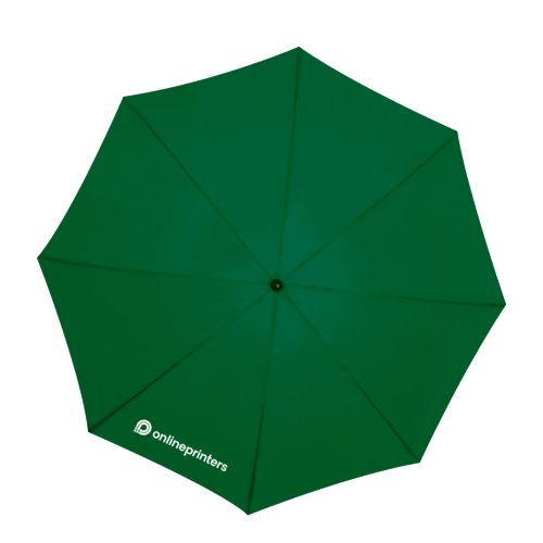 Paraguas de tela verde oscuro de gran dimetro.