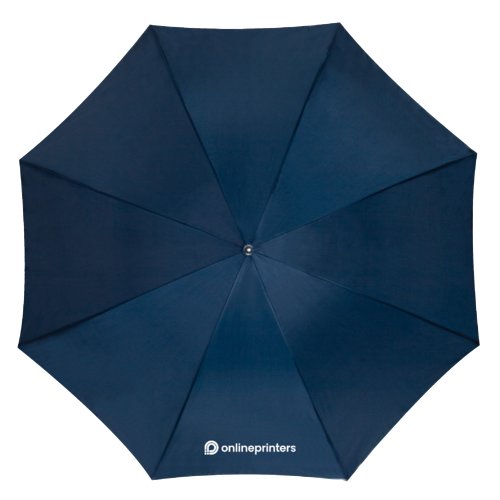 Paraguas automtico azul oscuro con cubierta y mango.