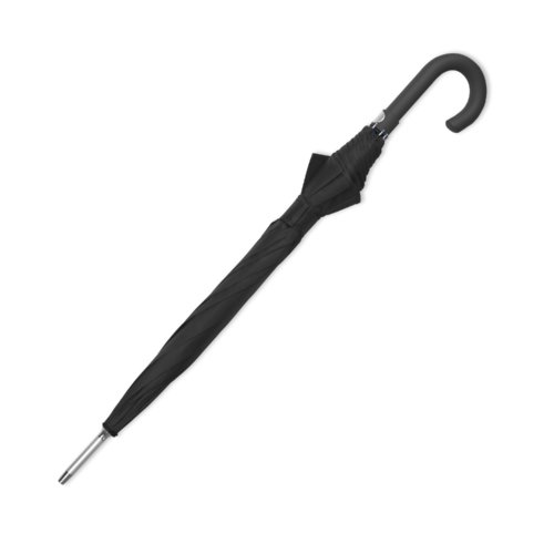 Paraguas automtico negro con mango curvo.