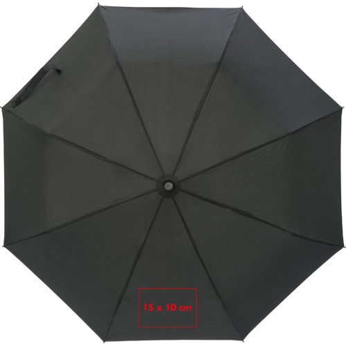 Paraguas plegable negro con mecanismo de apertura manual.