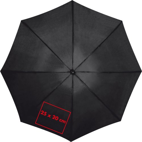 Paraguas negro de tela con estructura resistente.