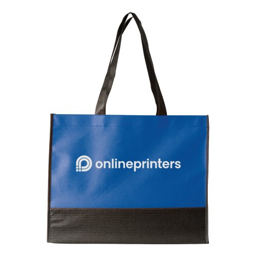 Bolsa azul no tejida con asas de transporte.