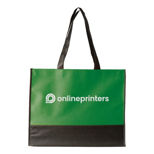 Bolsa verde no tejida con asas de transporte.