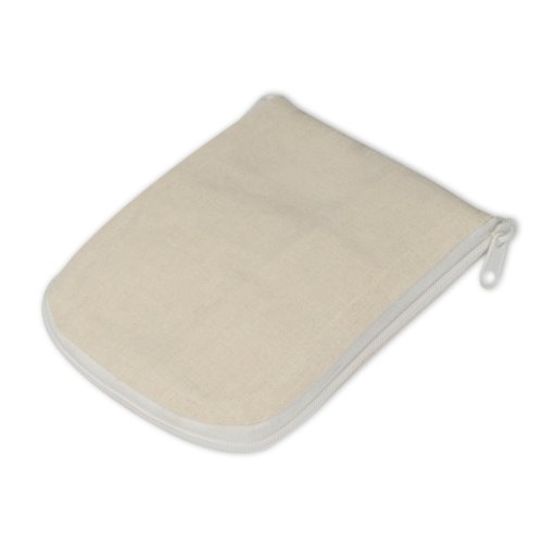 Bolsa de tela beige con cremallera.
