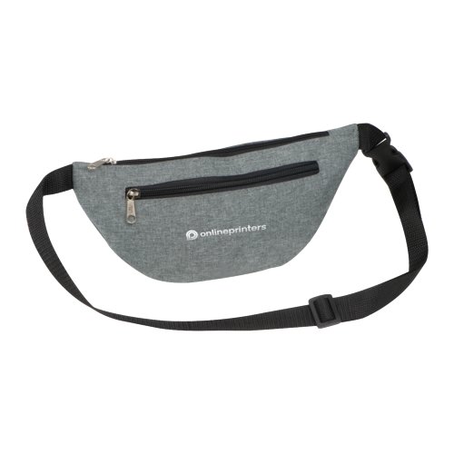 Rionera gris con correa ajustable y cierre de cremallera.