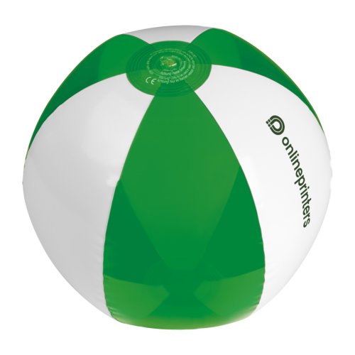 Pelota de playa hinchable de PVC verde y blanco.