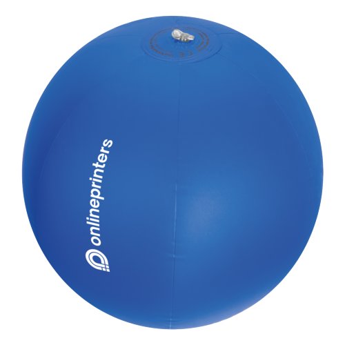 Pelota de playa azul de plstico con vlvula inflable.