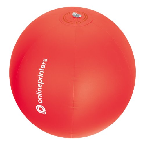 Pelota de playa roja de plstico con vlvula inflable.