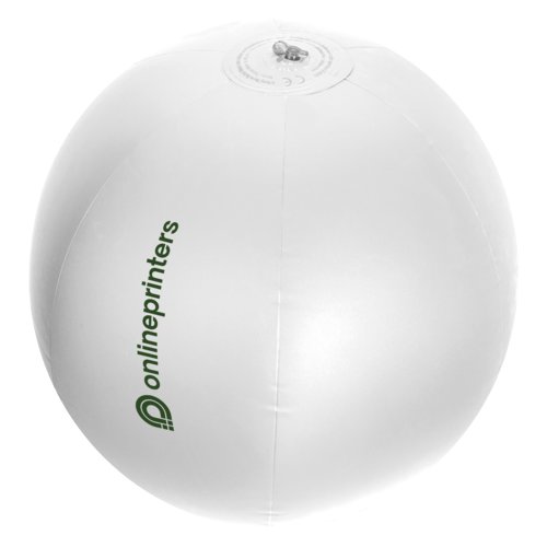 Pelota de playa blanca de plstico con vlvula de aire.