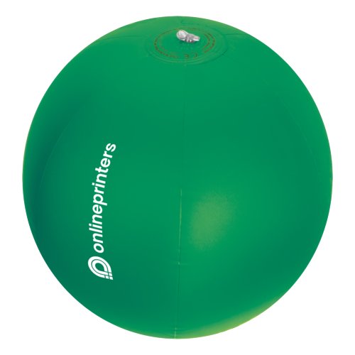 Pelota de playa de plstico verde con vlvula inflable.