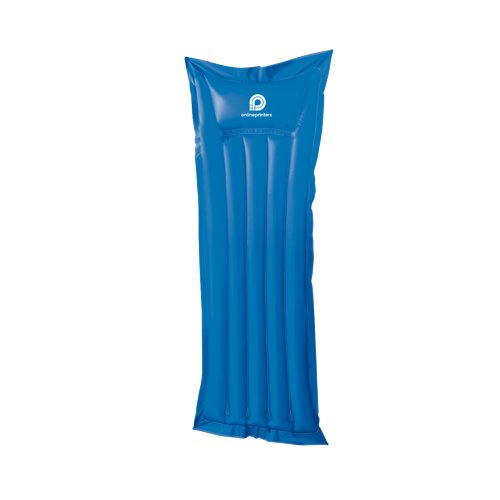 Colchoneta hinchable azul de plstico con reposacabezas.