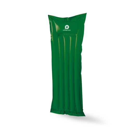 Colchn inflable de plstico verde con cmaras de aire.