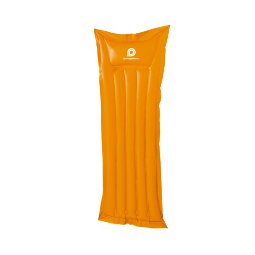 Colchoneta inflable naranja de plstico con diseo alargado.