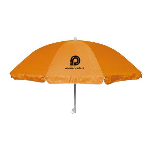 Sombrilla naranja con estructura y cubierta.