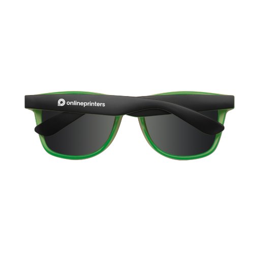 Gafas de sol verdes con lentes oscuras y patillas.