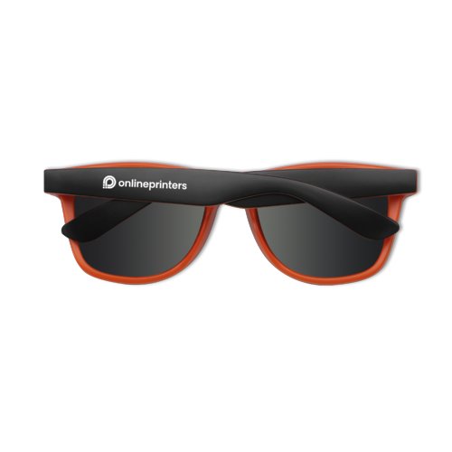 Gafas de sol naranjas con lentes oscuras.