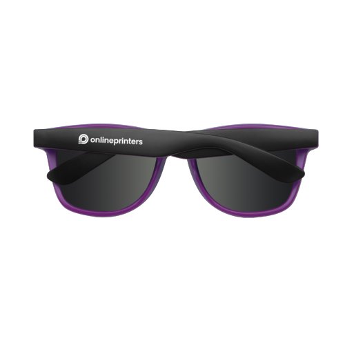 Gafas de sol de plstico violeta con lentes oscuras.