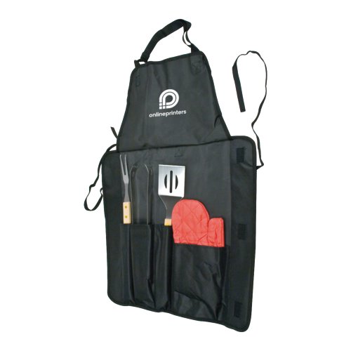 Delantal de barbacoa negro con correa ajustable para el cuello y bolsillos.