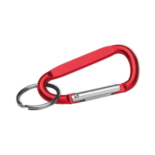Llavero de metal rojo con mosquetn.