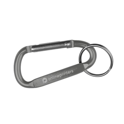 Llavero gris de metal estilo mosquetn con anilla.