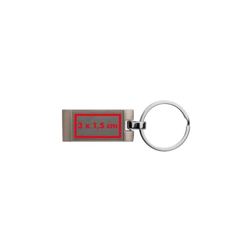 Llavero de metal con forma rectangular y anilla.