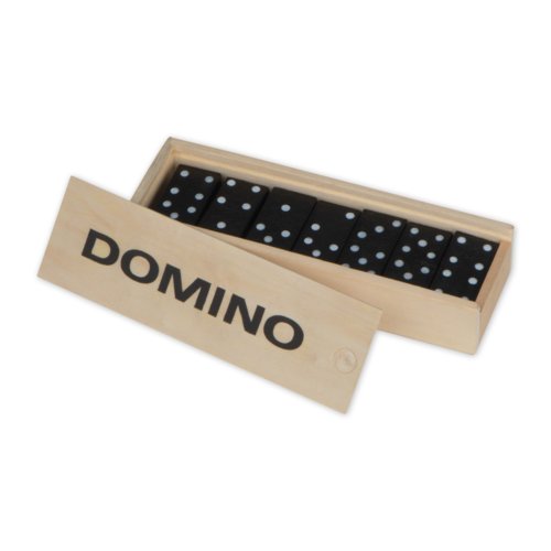 Juego de domin de madera en caja de madera con tapa deslizante.