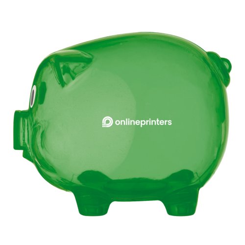 Hucha de cerdito verde de plstico con ranura.