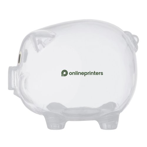 Hucha de plstico transparente con forma de cerdito.