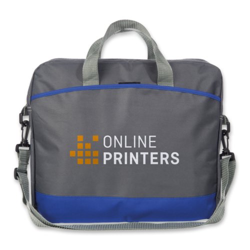 Bolsa para port�til de poli�ster azul con asas y correa para el hombro.