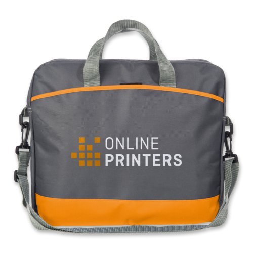 Bolsa naranja para port�til con asas y correa para el hombro.