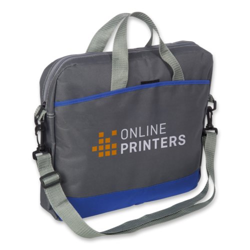 Bolsa gris de tela para port�til con cremallera y asas de transporte.