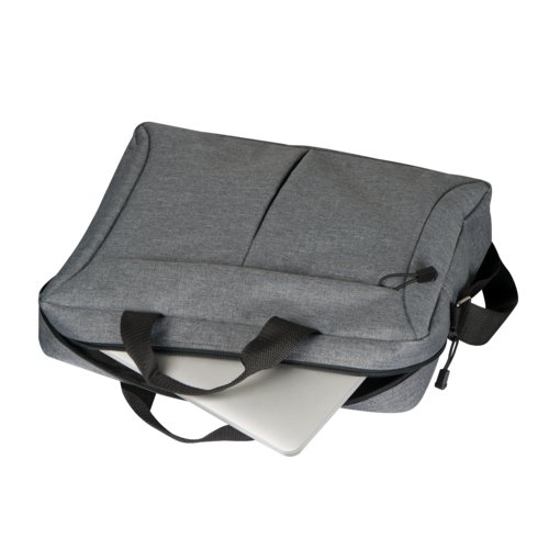 Bolsa gris para porttil con cremallera y asas de transporte.