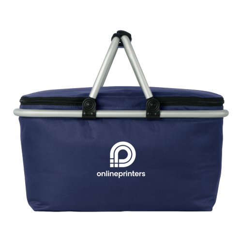 Cesta de compra azul oscuro con funcin de refrigeracin y asas de transporte.