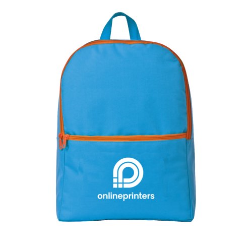 Mochila de tela turquesa con cremallera.