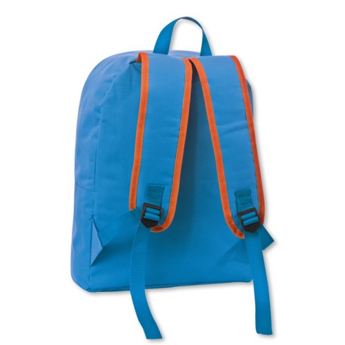 Mochila de tela turquesa con correas ajustables.