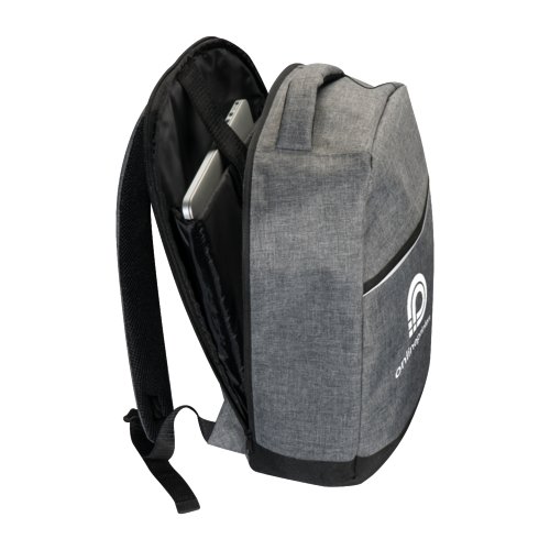 Mochila para porttil de tela gris con correas ajustables.
