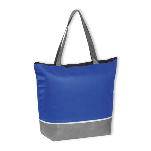 Bolsa nevera azul no tejida con asas de transporte.