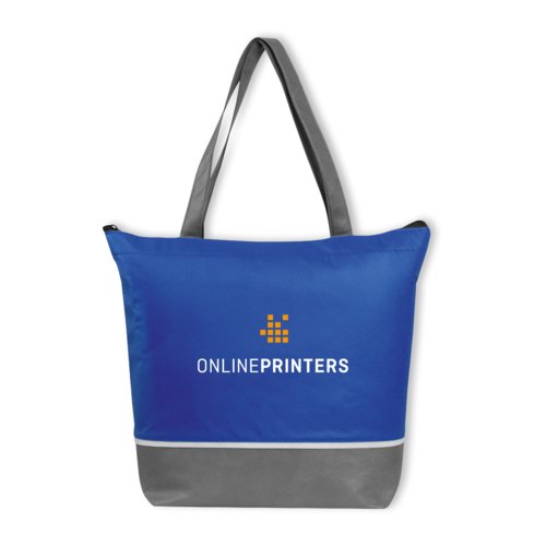 Bolsa nevera azul de tela no tejida con asas de transporte.