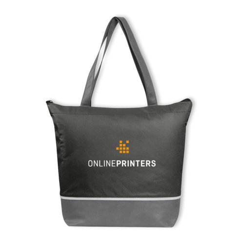 Bolsa nevera gris no tejida con cremallera.