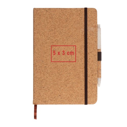 Libreta de corcho con goma elstica y portalpices.