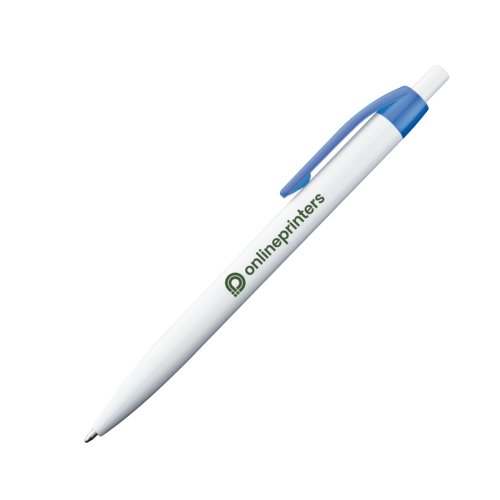Bolgrafo de plstico azul con clip.