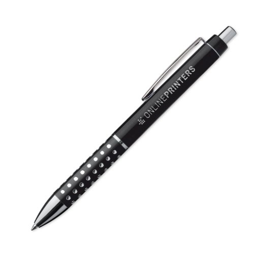 Bol�grafo de metal negro con clip y bot�n pulsador.
