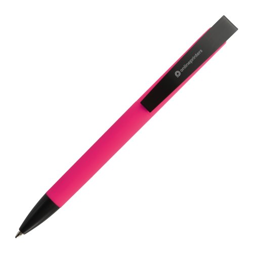 Bolgrafo de plstico rosa con clip.