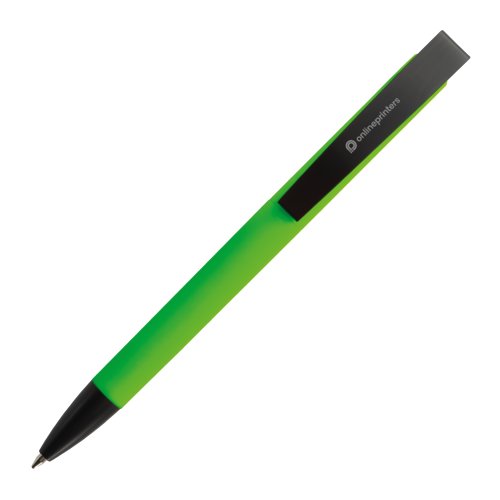 Bolgrafo verde con clip y mecanismo de pulsacin.