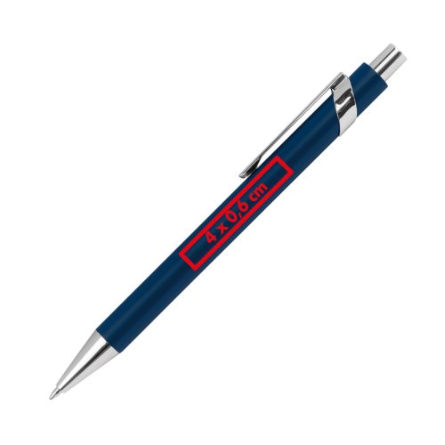 Bolgrafo de metal azul con clip.