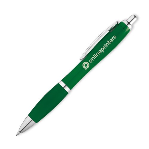 Bolgrafo verde con clip y mecanismo de pulsacin.