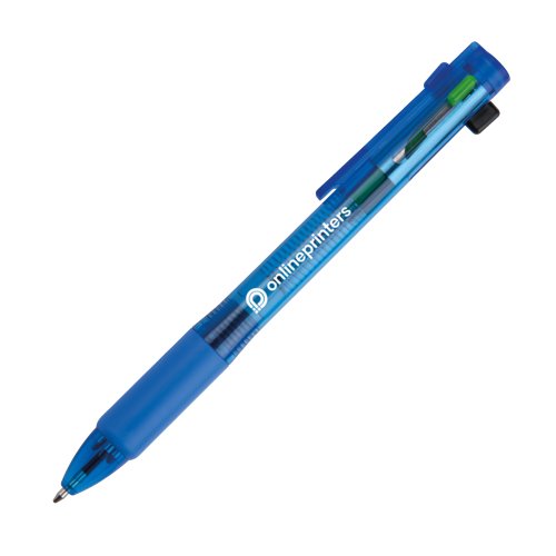 Bolgrafo azul 4 en 1 con clip y mltiples colores de tinta.