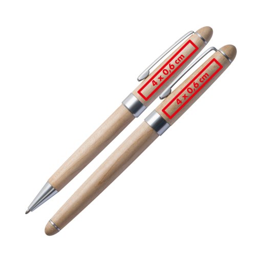 Juego de escritura de madera con bolgrafo y estuche.