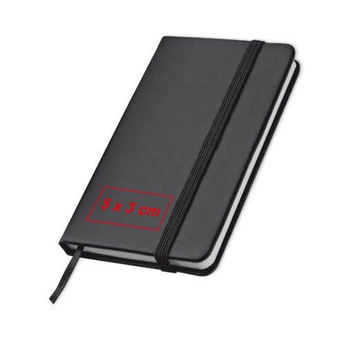 Cuaderno negro con cierre elstico y marcapginas.